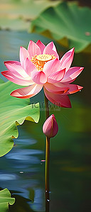 池塘花背景图片_绿色池塘里盛开的粉红色莲花