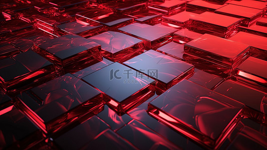 几何科技浅色背景图片_火红色抽象玻璃背景的 3d 渲染