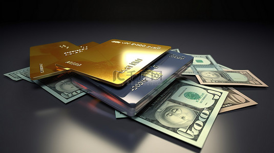 金融信用卡背景图片_3d 货币的个人银行帐户和信用卡插图