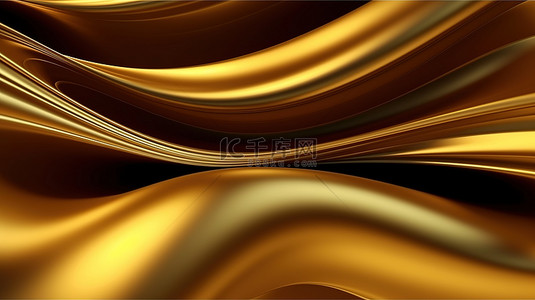 首饰设计展板背景图片_豪华金色波浪抽象背景的 3d 渲染