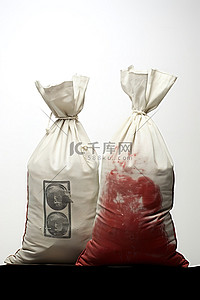 塑料袋子背景图片_白色背景上有美元符号的两个红色塑料钱袋