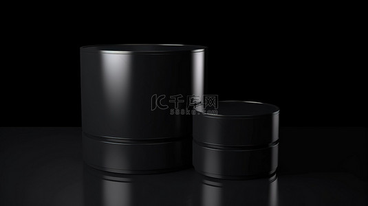 金色两个背景图片_产品展示架 3d 渲染两个光滑的黑色圆筒讲台