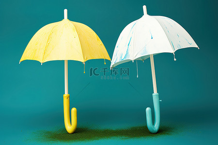 两把黄色的雨伞，其中一把黄色的雨伞朝上