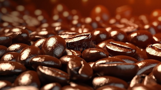咖啡原料背景图片_宏观视图中 3d 渲染的咖啡豆组