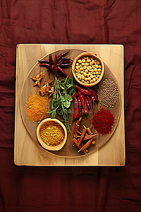 酸梅汤原料图背景图片_上面放有混合香料和蔬菜的木盘