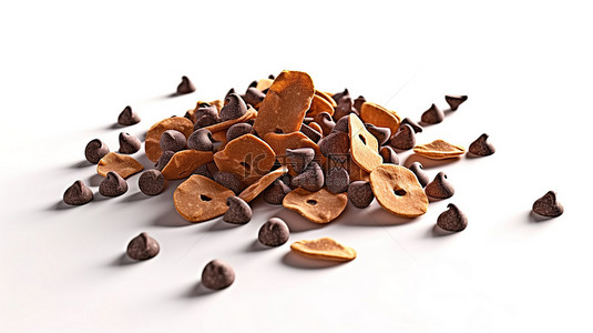 3D 插图从白色背景的新角度展示美味的巧克力片