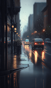 下雨的夜晚背景图片_车楼房下雨的街道城市背景