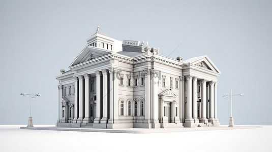 单个银行大楼的孤立 3d 渲染