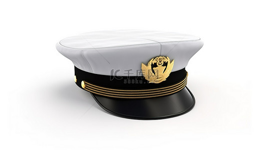 戴帽子的海军军官海军上将和海军舰长的白色背景 3D 渲染