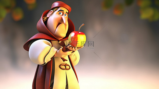 动画牡丹背景图片_令人惊叹的 3D 插图中描绘的苹果携带中世纪人物