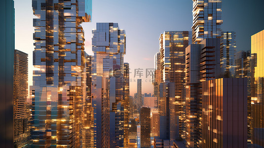 城市摩天大楼的令人惊叹的高清背景设计 3D 渲染