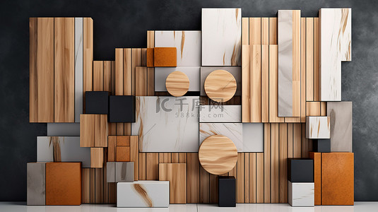 木板黑色背景图片_时尚墙壁的现代壁纸抽象 3D 设计，带有黑色线条大理石装饰和天然木质图案