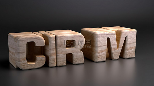 crm背景图片_灰色背景上 3d 渲染木材中的 crm 块文本