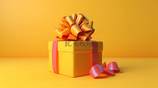 促销礼盒礼背景图片_充满活力的 3D 渲染彩色礼盒，黄色背景上带有蝴蝶结，适合任何场合
