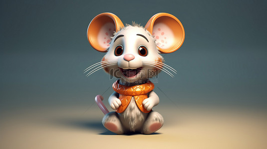 可爱老鼠卡通背景图片_可爱的 3d 渲染的鼠标