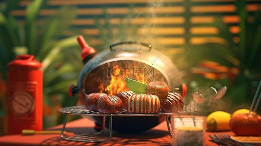 烤肉美食海报背景图片_3d 风格夏季烧烤狂欢