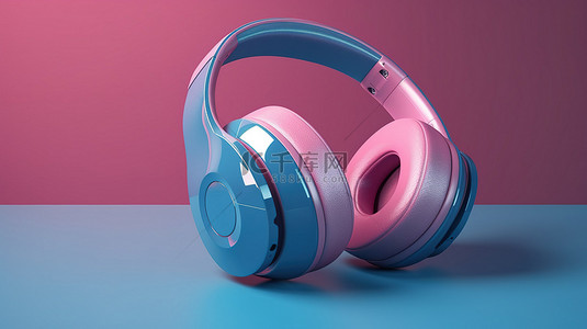 dj音乐字背景图片_蓝色背景突出了 3d 粉红色耳机的细节
