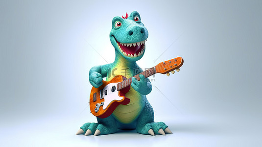 霸王龙可爱背景图片_有趣的 3d 恐龙弹奏吉他