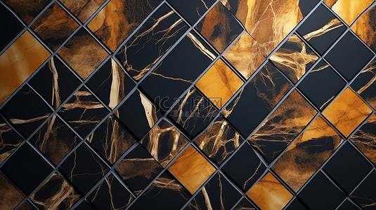 大理石石膏纹理背景图片_大理石棕色瓷砖地板与黑色岩石纹理背景 3D 渲染插图
