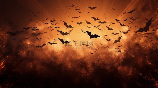 秋季保健背景图片_3d 插图万圣节背景与蝙蝠横幅