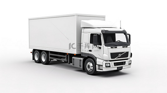 工作室白色背景 3D 渲染送货卡车的独特视角