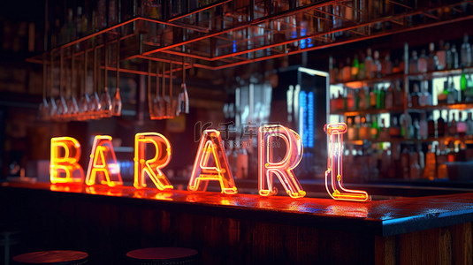 霓虹灯字母酒吧标志的 3d 渲染