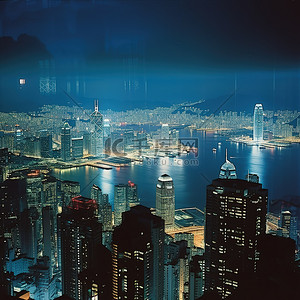 从香港天际线顶峰看到的夜间天际线