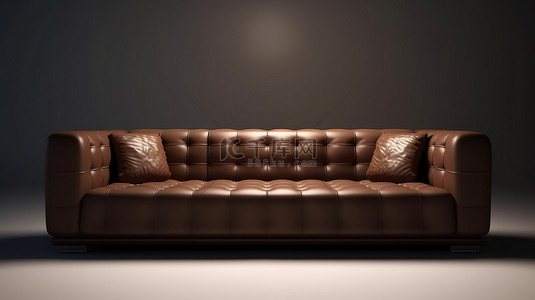 从正面看 3D 渲染视图的大型巧克力棕色沙发