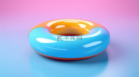 夏泳池背景图片_彩色柔和蓝色背景下充气圆圈的 3D 渲染插图