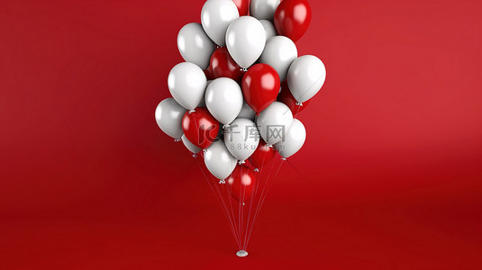 红色标题框背景图片_红色背景 3D 渲染白色气球围绕象征挑战或领导力的气球