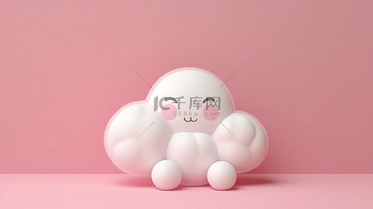 令人愉悦的云朵漂浮在柔和的粉红色背景上，非常适合 3D 渲染中的产品展示