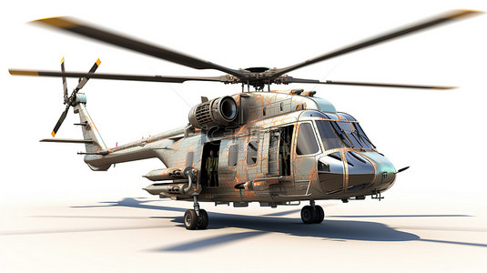 当代军用直升机在空旷的太空中翱翔 武装到牙齿 3D 可视化
