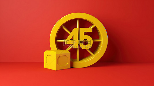 红色徽背景图片_3d 黄色插图，红色背景，复制空间为 45