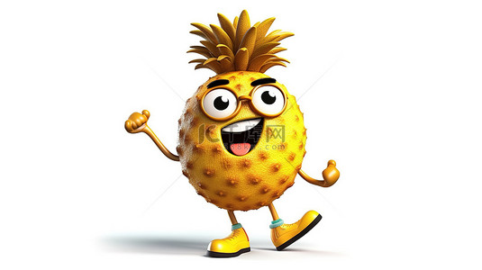 新鲜水果篮背景图片_白色背景篮球卡通时髦菠萝吉祥物的 3D 渲染