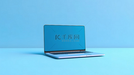 一台蓝色笔记本电脑，有足够的空间容纳您的文本和最小的 3D 渲染