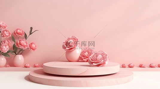 使用 3D 渲染玫瑰花的自然美景背景提升您的产品展示