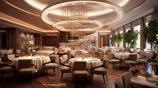 豪华晚餐背景图片_餐厅用餐区的 3D 渲染
