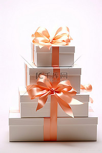情人节橙色背景图片_一个带有白色盒子和橙色蝴蝶结的分层盒子