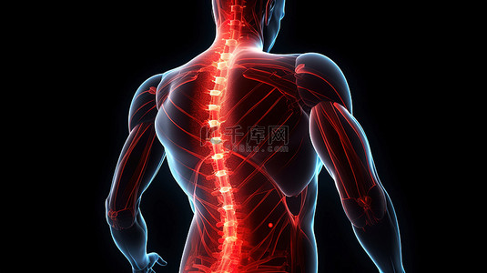 背痛痛苦 3d 渲染图形在黑色背景上