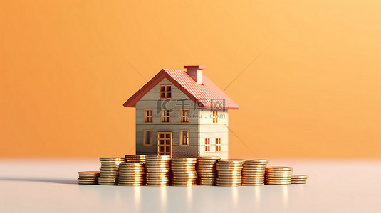 房地产徒步背景图片_硬币塔首页描绘金融稳定 3D 插图