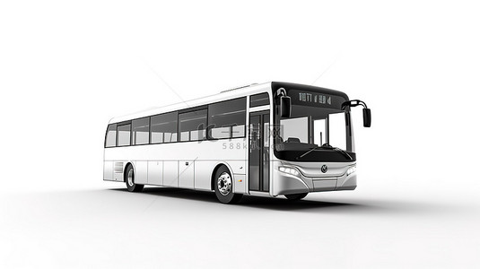 公交车的路背景图片_孤立白色环境中中型城市白色公交车的 3D 渲染