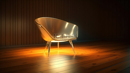 木地板客厅背景图片_木地板上带有照明灯的当代椅子的 3D 插图