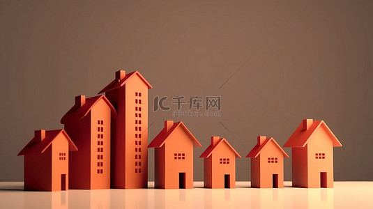 房地产投资房屋的 3D 可视化和增长图表