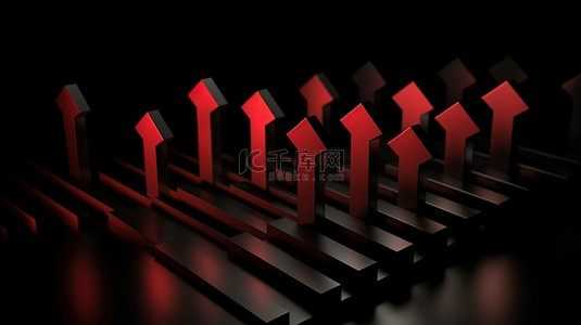迎着困难上背景图片_克服弹性概念 3D 插图中黑色背景上弹跳的红色障碍箭头