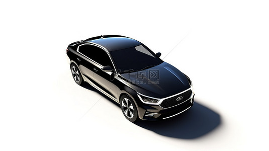 适用于现代家庭的时尚混合黑色汽车 3D 渲染在白色背景上与地面阴影