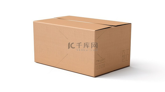 包装盒渲染背景图片_3d 渲染白色背景上棕色纸板箱的孤立模型