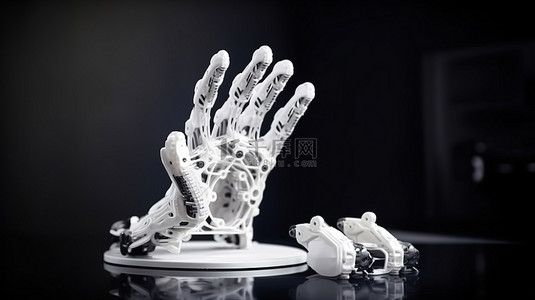 生产控制背景图片_尖端技术渲染的 3d 打印机器人手