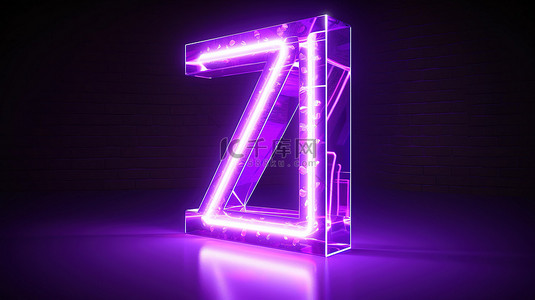 充满活力的紫色数字艺术渲染中的发光体积 3d 数字七