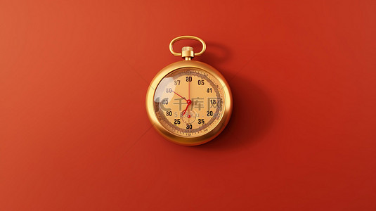 时间管理图标背景图片_用于时间管理的红色和金色秒表图标 3D 渲染符号