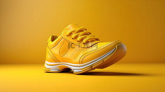 充满活力的黄色鞋类时尚多彩运动鞋的 3D 渲染